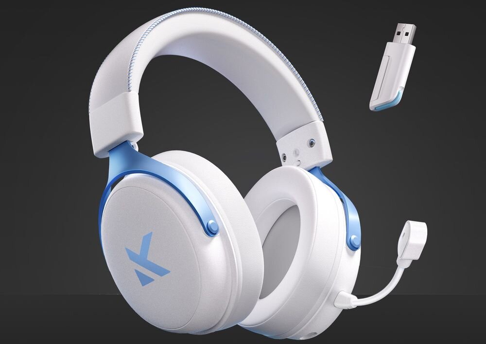 Słuchawki MCHOSE HW-V9-3 z łącznością 2.4 GHz Bluetooth i przewodową oraz zasięgiem do 40 metrów, słuchawki z odbiornikiem na czarnym tle