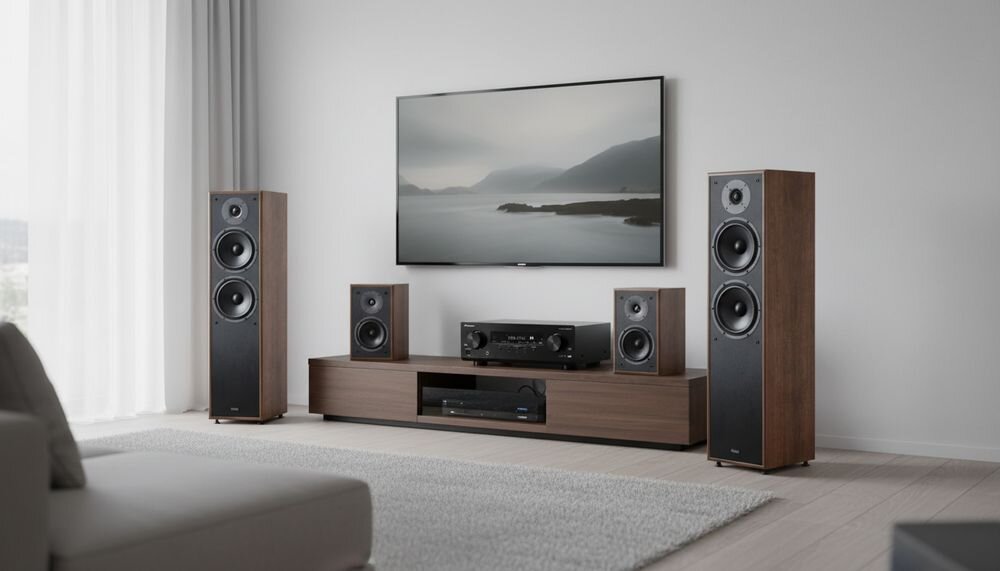 Zestaw Kina Domowego PIONEER VSX-835DAB + MAGNAT MONITOR S80ATM/S10B/S14C system 7.2 kanałów moc 1155 W konstrukcja komponentowa, amplituner na białym tle