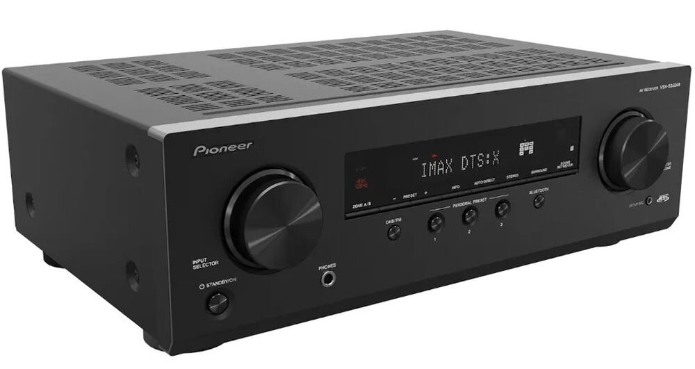 Zestaw Kina Domowego PIONEER VSX-835DAB + MAGNAT MONITOR S80ATM/S10B/S14C Advanced Sound Retriever automatyczna kalibracja Auto Level Control IMAX Enhanced, amplituner na białym tle