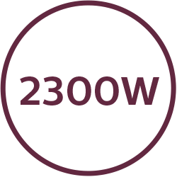 Ikona przedstawia liczbę \'2300W\' umieszczoną wewnątrz okręgu, całość w kolorze bordowym.
