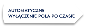 Obraz przedstawia biały prostokąt z czarnym obramowaniem i tekstem: \'AUTOMATYCZNE WYŁĄCZENIE POLA PO CZASIE\'.