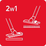 Czerwony kwadrat z białymi ikonami dwóch końcówek odkurzacza oraz napisem \'2w1\'.