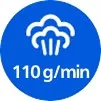 Niebieska ikona z białym symbolem pary i napisem \'110 g/min\'.