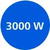 Niebieskie koło z białym napisem \'3000 W\'.