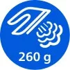 Niebieska ikona z białym symbolem pary i liczbą \'260 g\'.