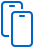 Ikona przedstawiająca dwa smartfony obok siebie, narysowane niebieską linią na białym tle.