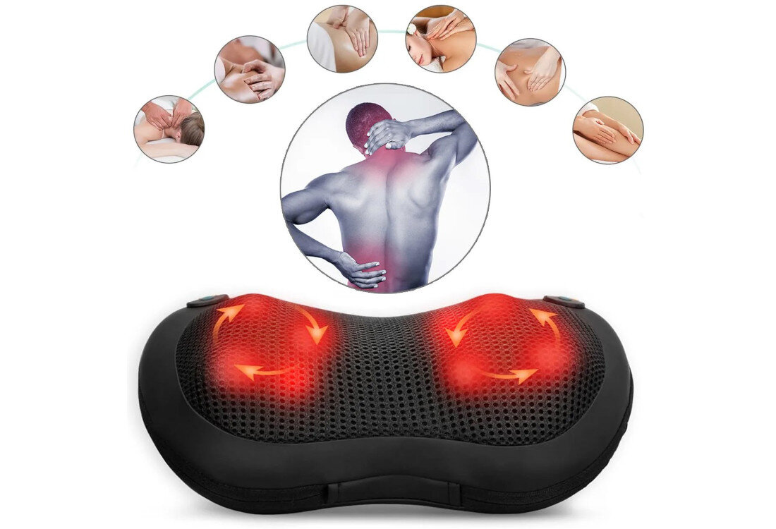 Masażer do karku MALTEC 110996 UltraComfy30W-01 zdjęcie lifestyle Głęboki masaż Shiatsu 2 obrotowe głowice 8 punktów masujących karku, pleców, barków czy lędźwi
