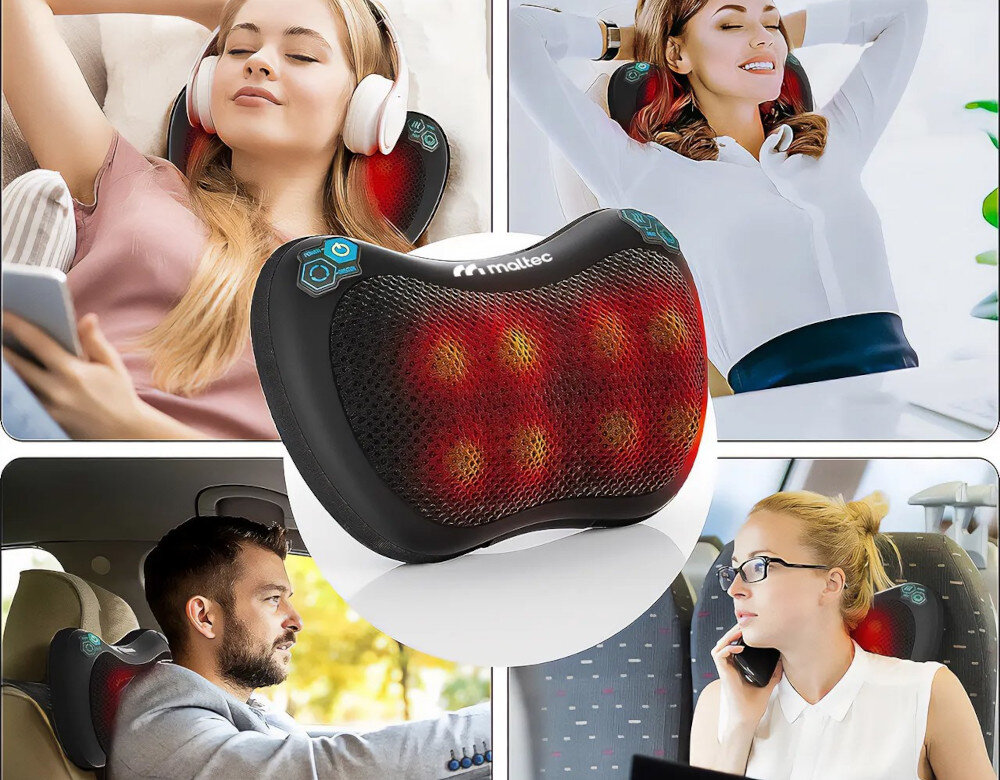 Masażer do karku MALTEC 110996 UltraComfy30W-01 zdjęcie lifestyle Połączenie termoterapii z ruchem głowic relaks regeneracja