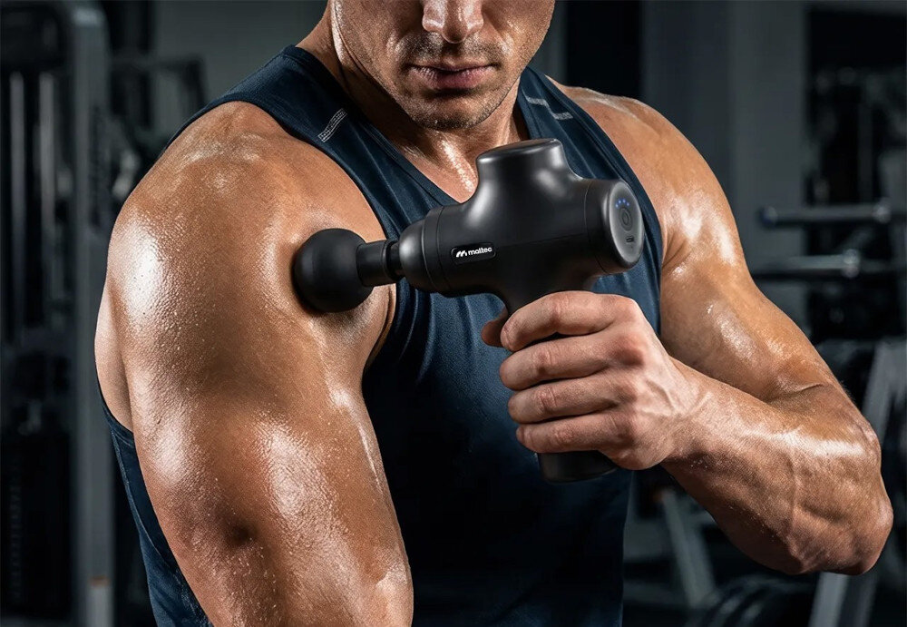 Masażer ręczny Gun MALTEC 113859 BodyBeat Go zdjęcie lifestyle Prosta obsługa za pomocą jednego przycisku