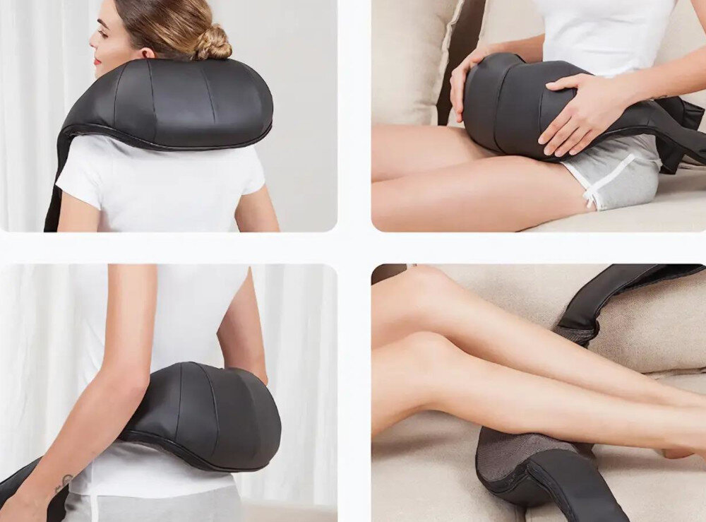 Masażer do karku MALTEC 110997 zdjęcie lifestyle Wygodna konstrukcja Miękka ekologiczna skóra oddychająca tkanina siateczkowa  Długie na 50 cm rękawy 