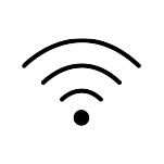 Moduł WiFi Czarny symbol Wi-Fi z trzema zakrzywionymi liniami nad kropką, na białym tle.
