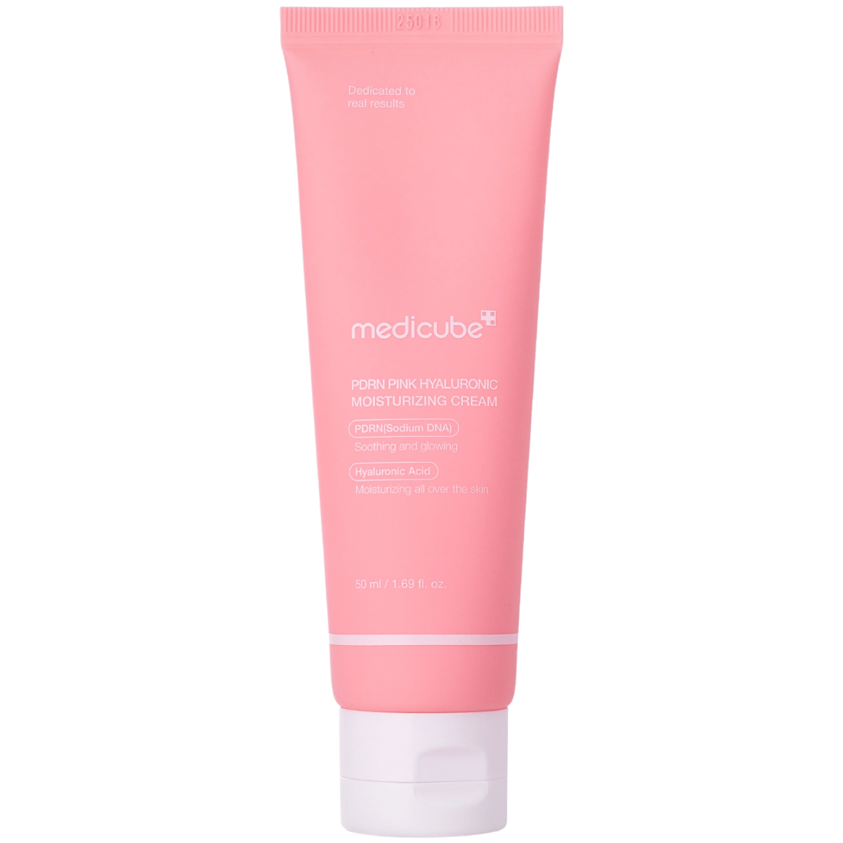 Różowa tubka z białym napisem \'medicube\' oraz tekstem \'PDRN Pink Hyaluronic Moisturizing Cream\'. Pojemność produktu to 50 ml / 1.69 fl. oz.