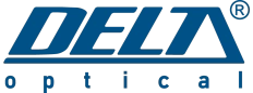 Logo z napisem \'DELTA optical\' w kolorze niebieskim na czarnym tle.