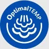 Niebieska ikona z białym napisem \'OptimalTEMP\' oraz symbolem trzech falistych linii.
