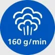 Niebieska ikona z białym symbolem pary i napisem \'160 g/min\'.
