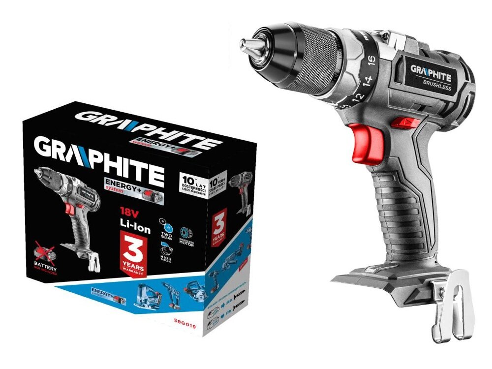 Wiertarko-wkrętarka GRAPHITE 58G019 Energy+ elektronarzędzie ze świetnymi parametrami technicznymi solidne niezawodne dla amatora majsterkowania do profesjonalnych warsztató