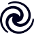 Czarne logo w kształcie spirali na białym tle.