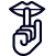 Ikona przedstawia dłoń z palcem wskazującym uniesionym do ust, co symbolizuje ciszę. Ikona jest w kolorze ciemnoniebieskim.