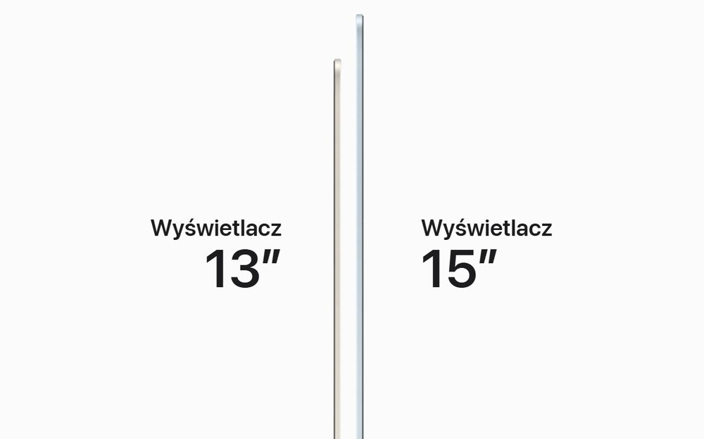 Obraz przedstawia dwa laptopy widziane z boku, z napisami \'Wyświetlacz 13\