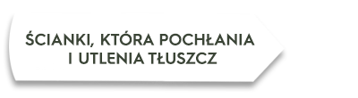 Biały kształt z czarnym tekstem: \'ŚCIANKI, KTÓRA POCHŁANIA I UTLENIA TŁUSZCZ\'.