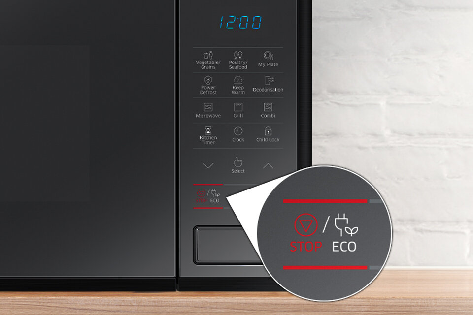 Na zbliżeniu pokazano przycisk aktywujący tryb energooszczędny