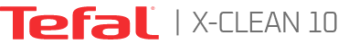 Logo z napisem \'Tefal | X-CLEAN 10\' w kolorze czerwonym i szarym na białym tle.