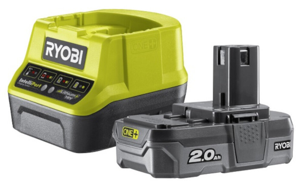 Akumulator + ładowarka RYOBI RC18120-120 ONE+ seria RYOBI ONE+ akumulator RC18120-115 z szybką ładowarką wykonany z materiału wysokiej jakości napięcie 118 V litowo-jonowy pojemność 2,0 Ah szybka ładowarka wskaźnikiem naładowania