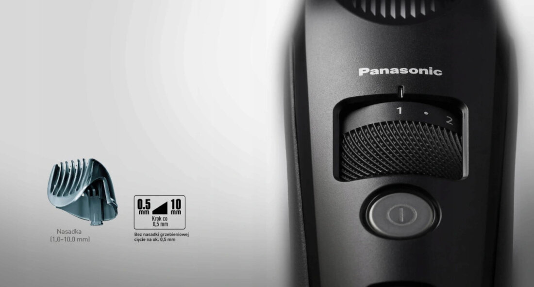 Trymer PANASONIC ER-SB40-K803 20 ustawien dlugosci dokladne przyciecie nasadka grzebieniowa z pokretlem regulacja od 0,5 do 10mm w odstepach 0,5mm