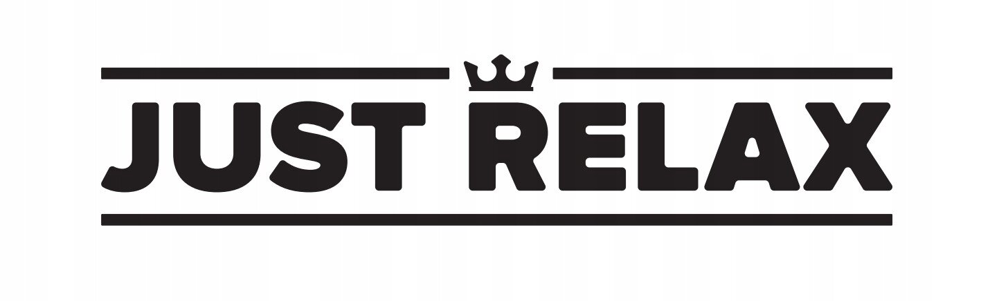 Logo z napisem \'JUST RELAX\' z koroną nad literą \'U\'.