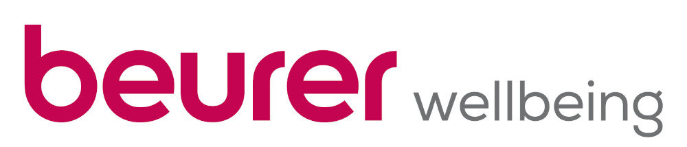Logo z napisem \'beurer wellbeing\' w kolorach czerwonym i szarym.