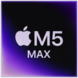 Kwadratowa ikona z gradientowym tłem w odcieniach fioletu i czerni. Na środku widnieje biały napis \'APPLE M5 MAX\'.