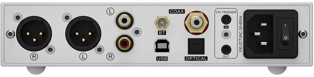 TOPPING DX5 II złącza RCA XLR 4-pin XLR Jack 4,4 mm 6,35 mm USB typ B S/PDIF, urządzenie  od tyłu na białym tle