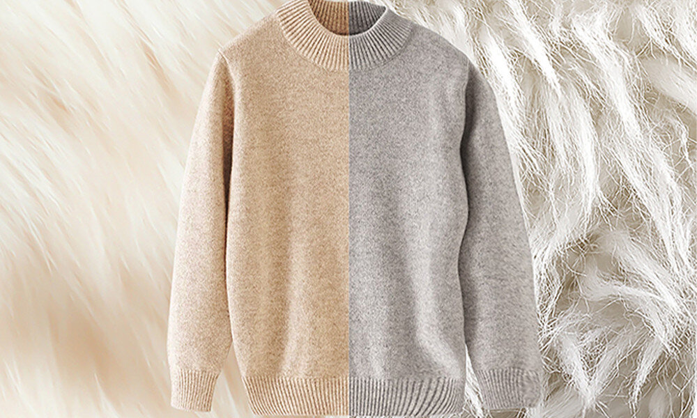 SUSZARKA MIDEA MD110H80D WW-PL Sweter pokazany na tle włókien materiału. Grafika podkreśla pielęgnację delikatnych tkanin, takich jak wełna Wool Refresh odświeżanie wełny delikatna pielęgnacja swetry ochrona włókien