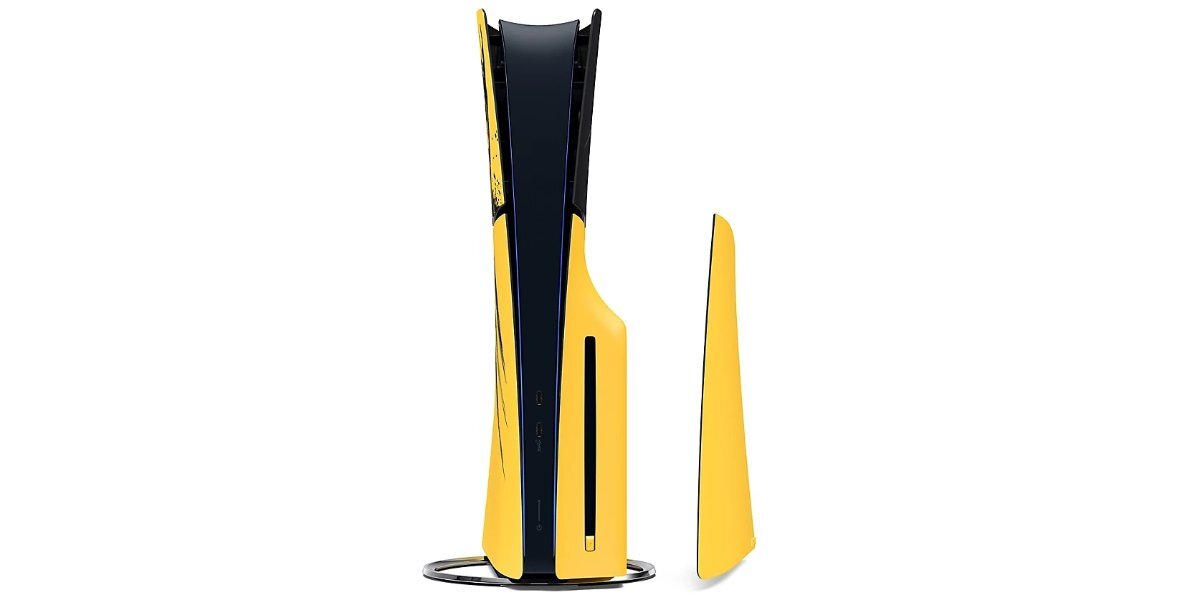 Konsola Playstation 5 Digital Marvel’s Wolverine Battle Yellow na białym tle.