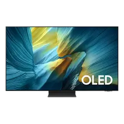 Telewizor z wyświetlaczem OLED prezentuje kolorowy, abstrakcyjny obraz. Na ekranie widoczny jest napis \'OLED\'.