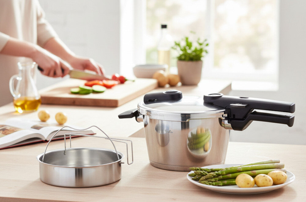 Szybkowar FISSLER Vitaquick Premium 602-810-08-070/0 zdjęcie lifestyle Łatwe czyszczenie Pojemność 8 l