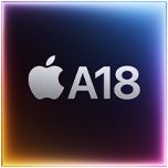 Logo Apple z napisem A18 na tle z gradientem kolorów.