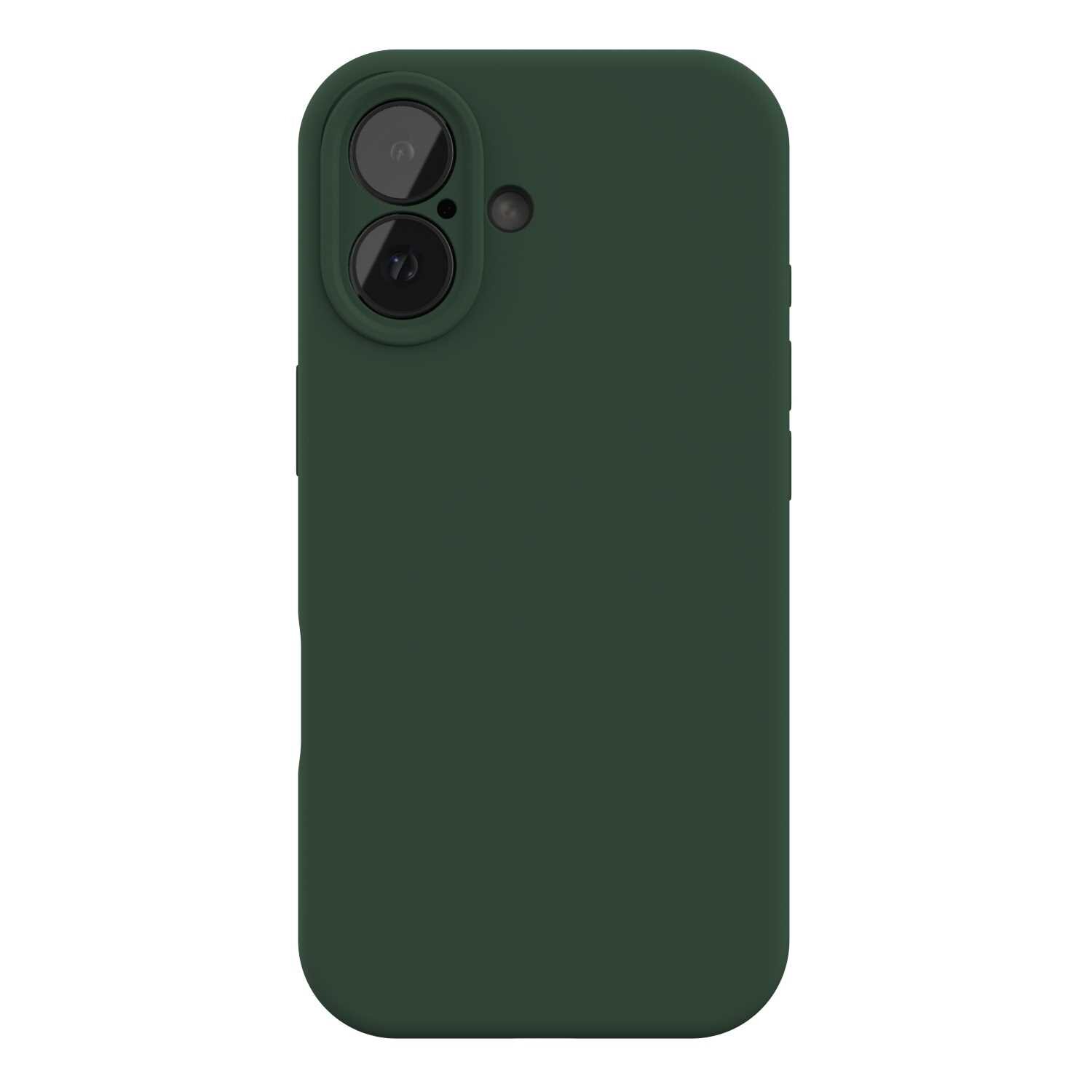Zielone silikonowe etui na telefon z wycięciami na dwa obiektywy aparatu i lampę błyskową.