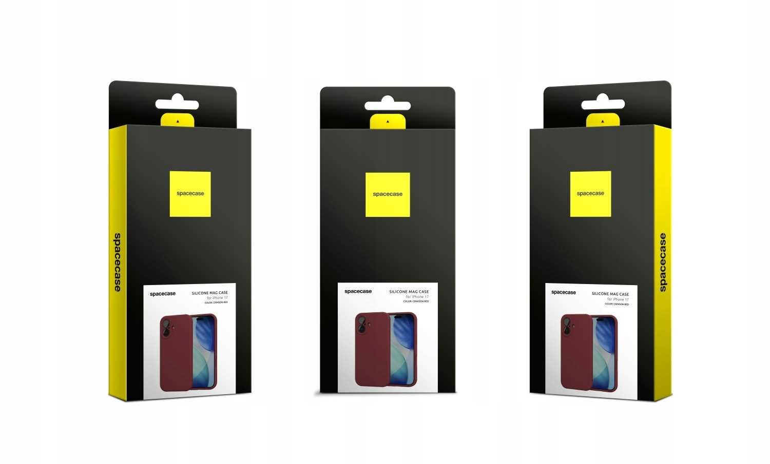 Trzy opakowania produktu SPACECASE z silikonowym etui magnetycznym do Galaxy S26 Ultra w kolorze czarnym. Na opakowaniach widoczne jest logo \'spacecase\' oraz zdjęcie telefonu z etui.
