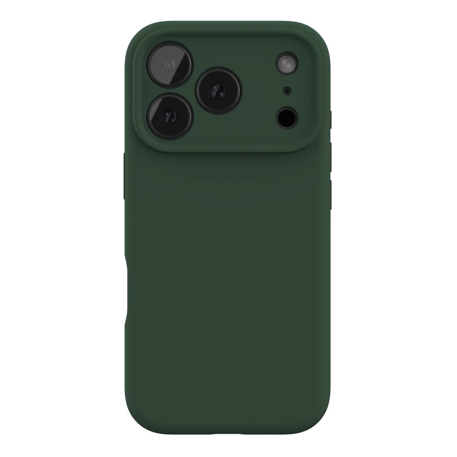 Zielone silikonowe etui z trzema otworami na aparaty i dodatkowymi otworami na inne elementy telefonu.