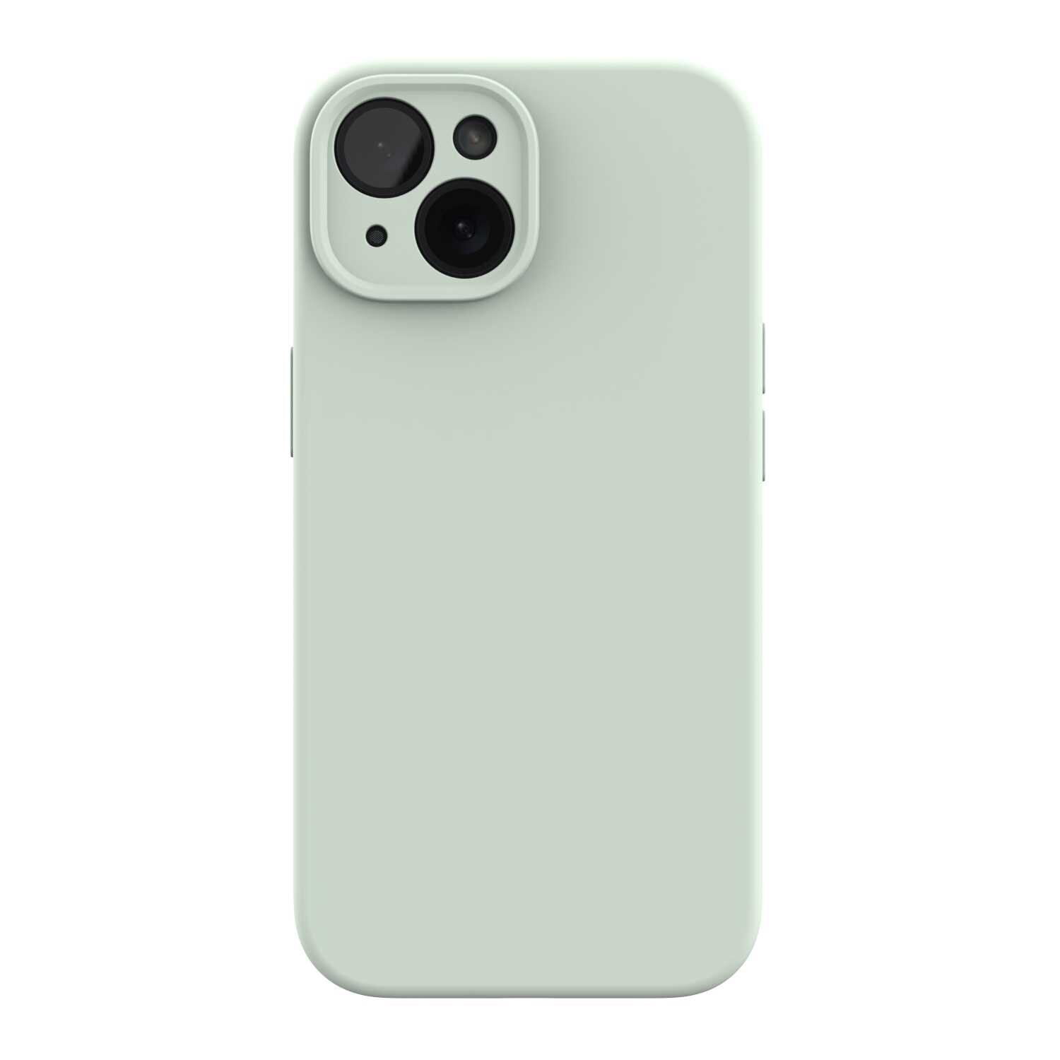 Obraz przedstawia zielone silikonowe etui na telefon z widocznymi wycięciami na aparat. Etui ma gładką powierzchnię i zaokrąglone krawędzie.