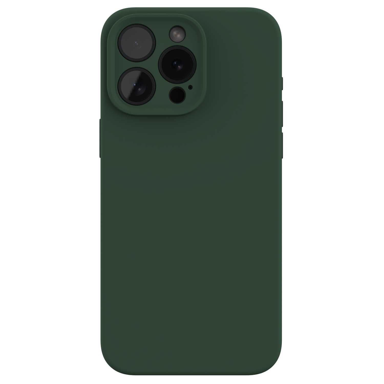 Zielone silikonowe etui na telefon z trzema otworami na aparaty i dodatkowymi otworami na czujniki.