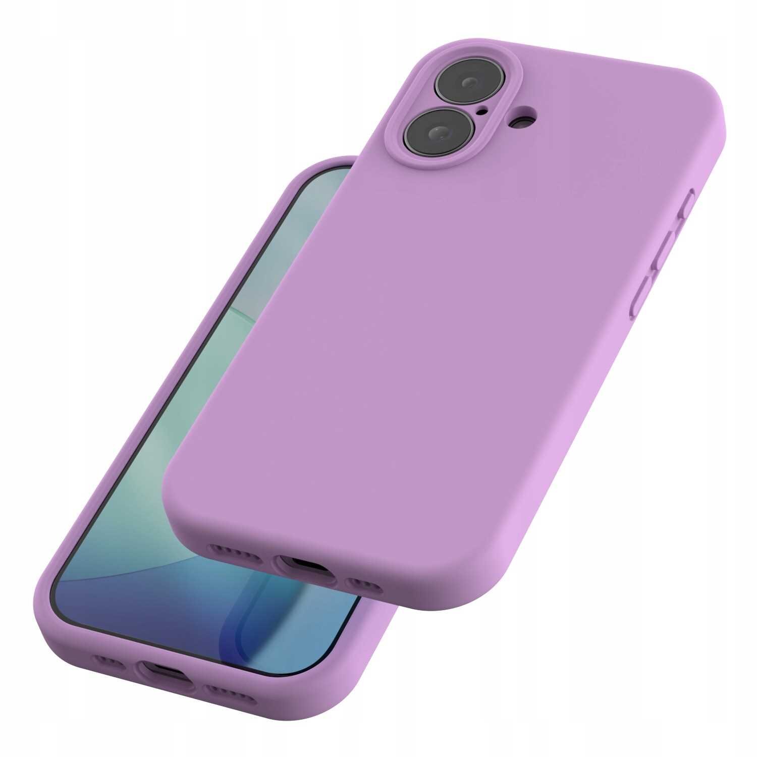 Różowe silikonowe etui na telefon z widocznymi wycięciami na aparat i przyciski. Etui jest pokazane na dwóch ujęciach, z przodu i z tyłu.