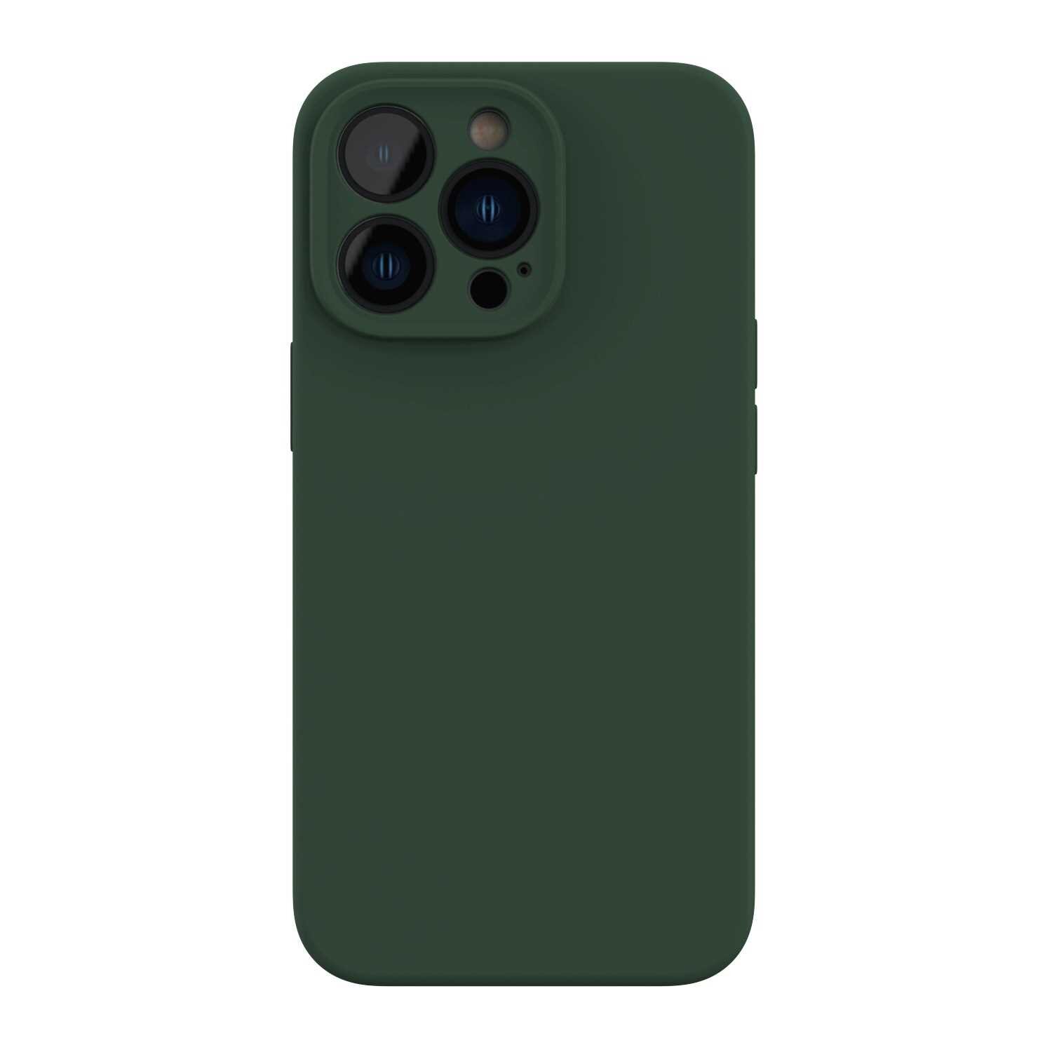 Zielone silikonowe etui na telefon z trzema wycięciami na aparaty i dodatkowymi otworami na inne elementy urządzenia.