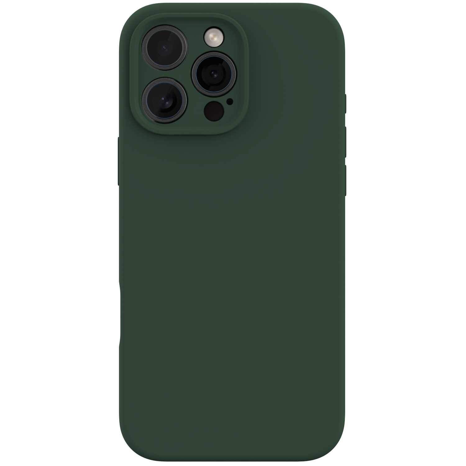 Zielone silikonowe etui na telefon z trzema wycięciami na aparaty i jednym na lampę błyskową.