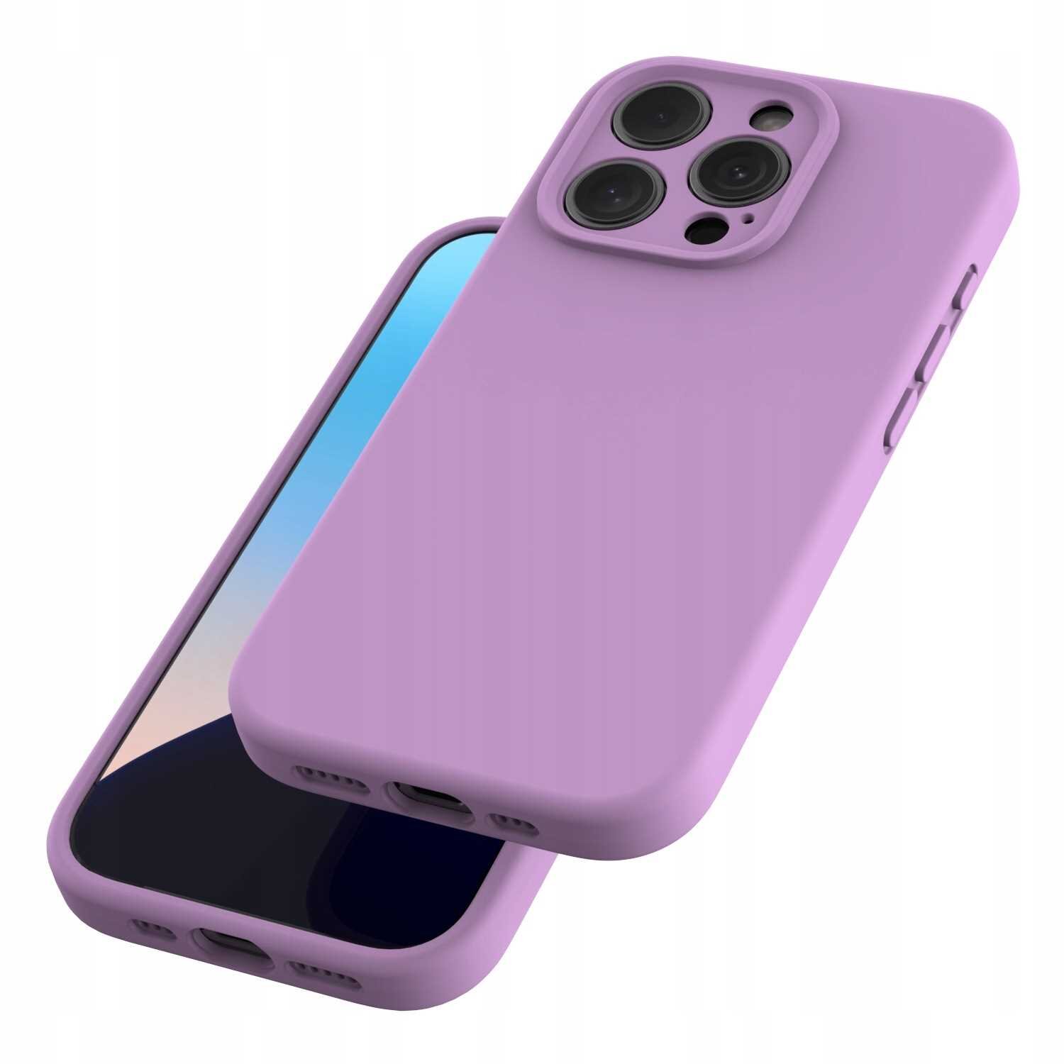 Silikonowe etui w kolorze różowym z trzema otworami na aparaty, przeznaczone do iPhone 16 Pro. Etui posiada funkcję magnetyczną MagSafe.