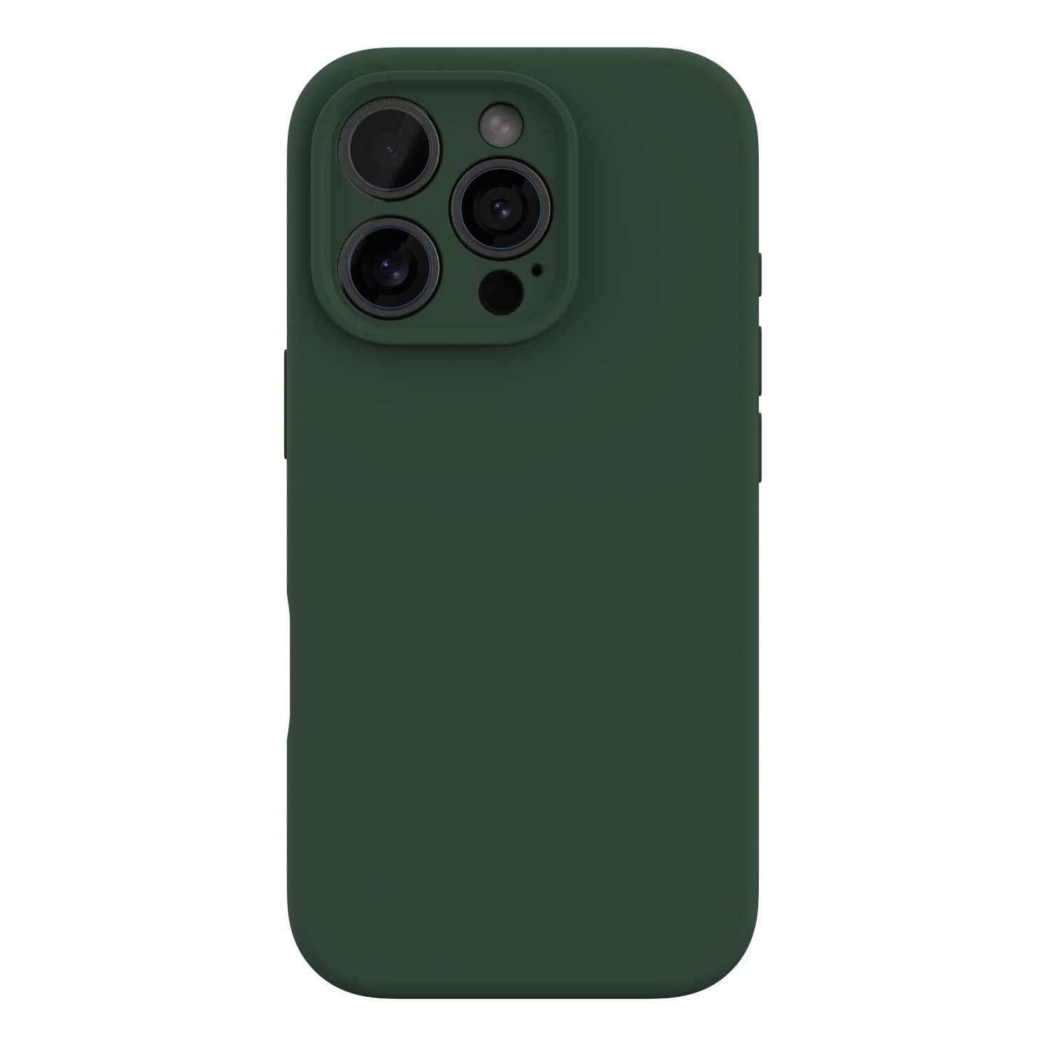 Zielone silikonowe etui na telefon z trzema wycięciami na aparaty i jednym na lampę błyskową.