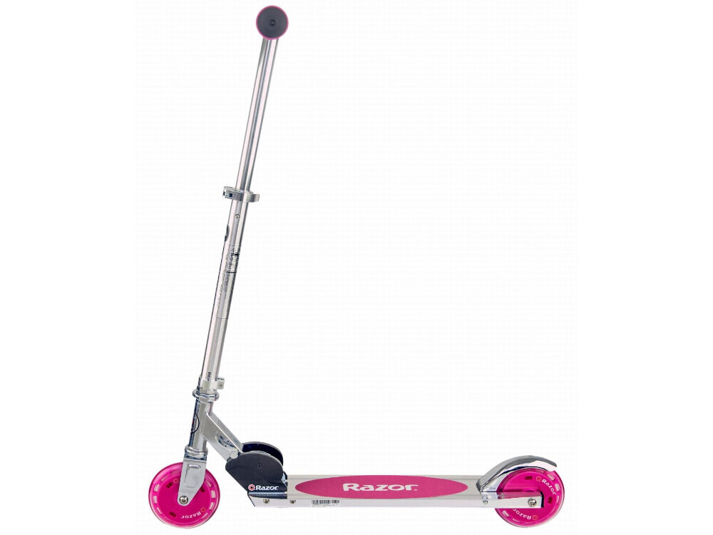 Hulajnoga dla dzieci RAZOR A125 GS Różowy dla młodszych i starszych użytkowników prosty system składania nowoczesny design ciekawe wzornictwo z aluminium lekka wytrzymała w srebrnym kolorze z różowymi akcentami