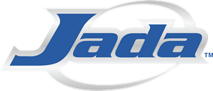 Logo z napisem \'Jada\' w kolorze niebieskim, otoczone srebrnym obramowaniem.