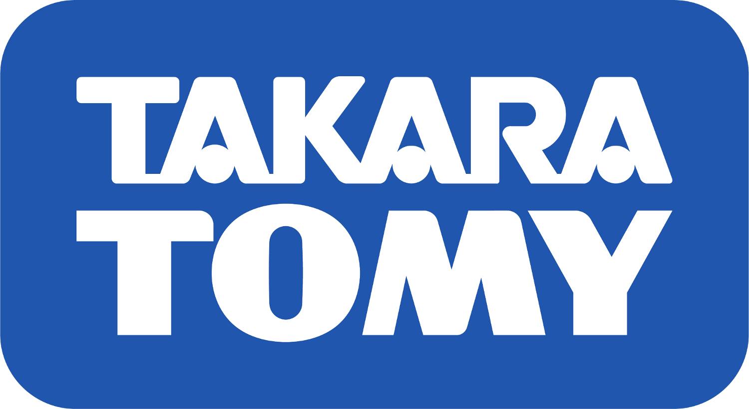 Logo z białym napisem \'TAKARA TOMY\' na niebieskim tle.
